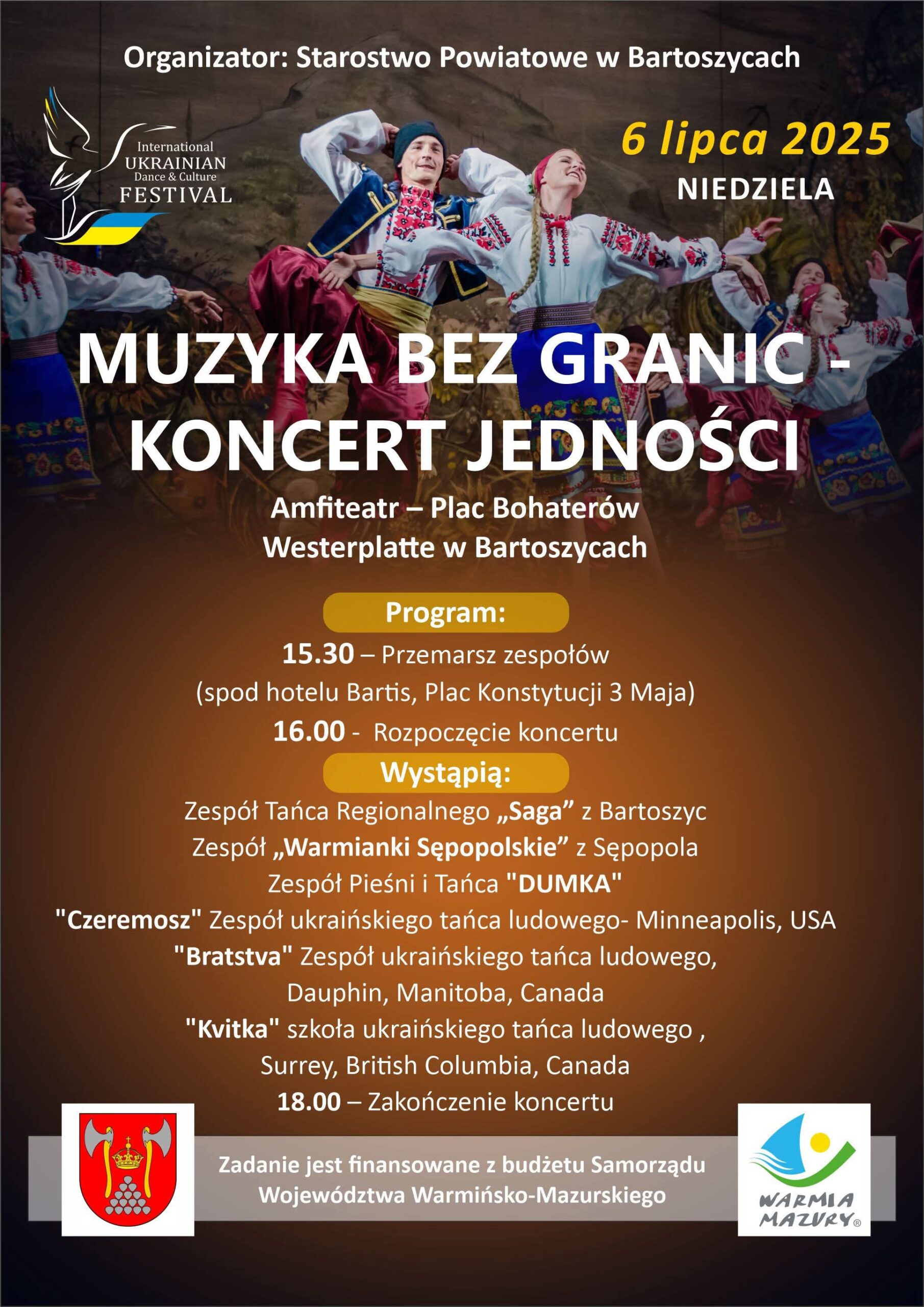 Muzyka bez granic – Koncert Jedności           6 lipca 2025 | Amfiteatr w Bartoszycach